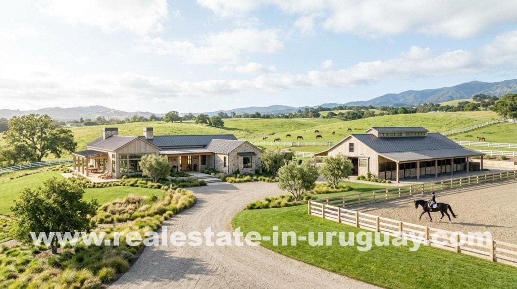 Equestrian estates near Punta del Este with modern homes and world-class horse facilities.