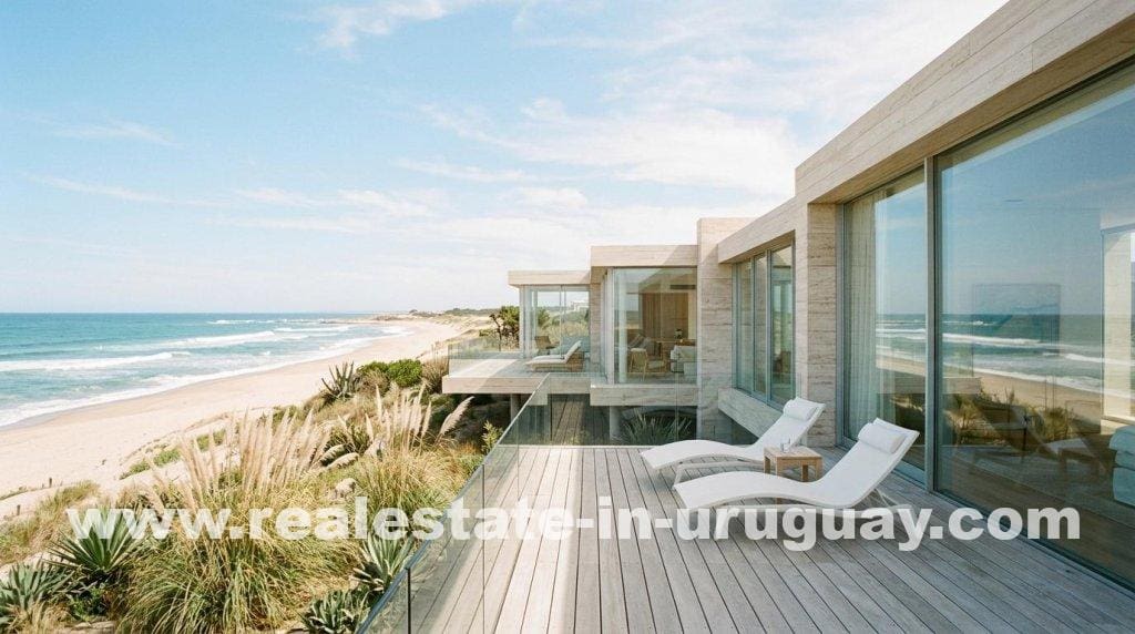 Modern beachfront villa showcasing luxury living, part of the  Million Premium Route portfolio in Punta del Este & José Ignacio.