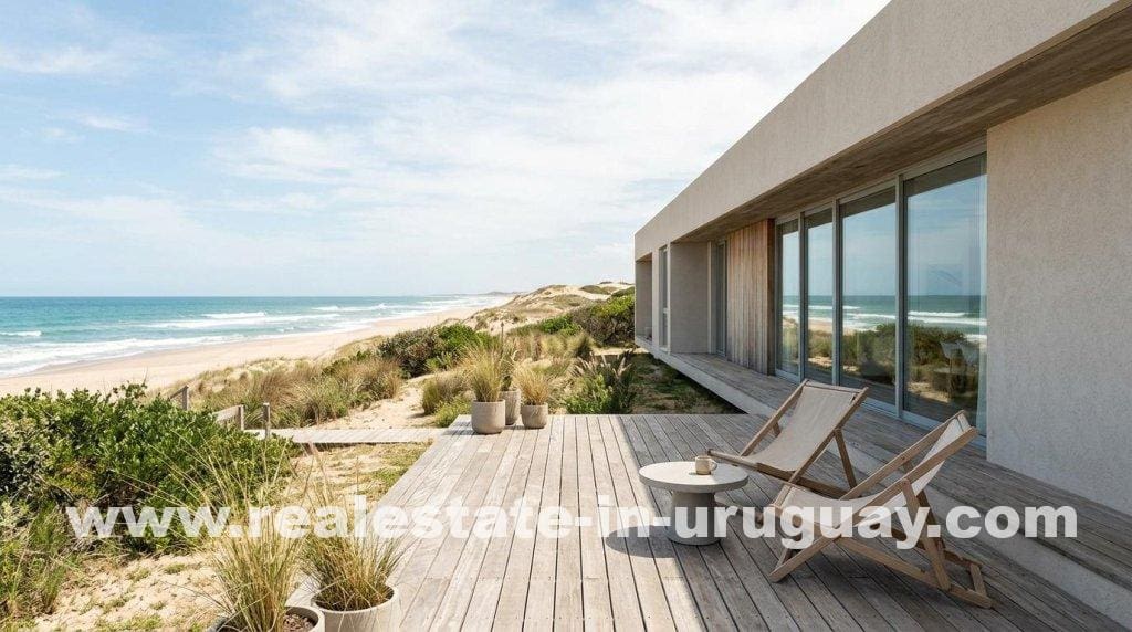 Uruguayan coast beach property: first-line vs. second-line ROI analysis with ocean view.
