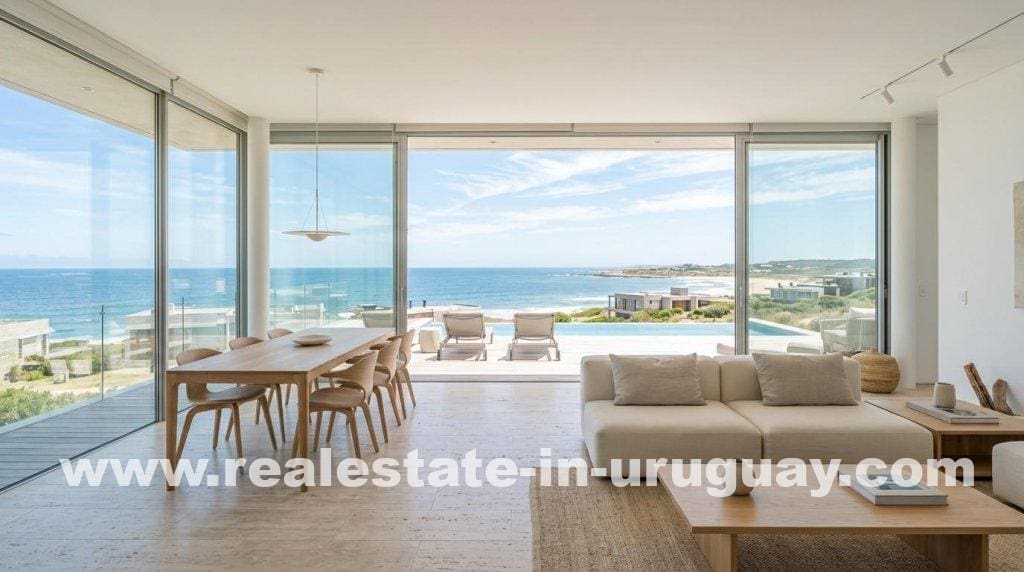 Modern coastal living space with ocean view, symbolizing Uruguay's financial fortress.