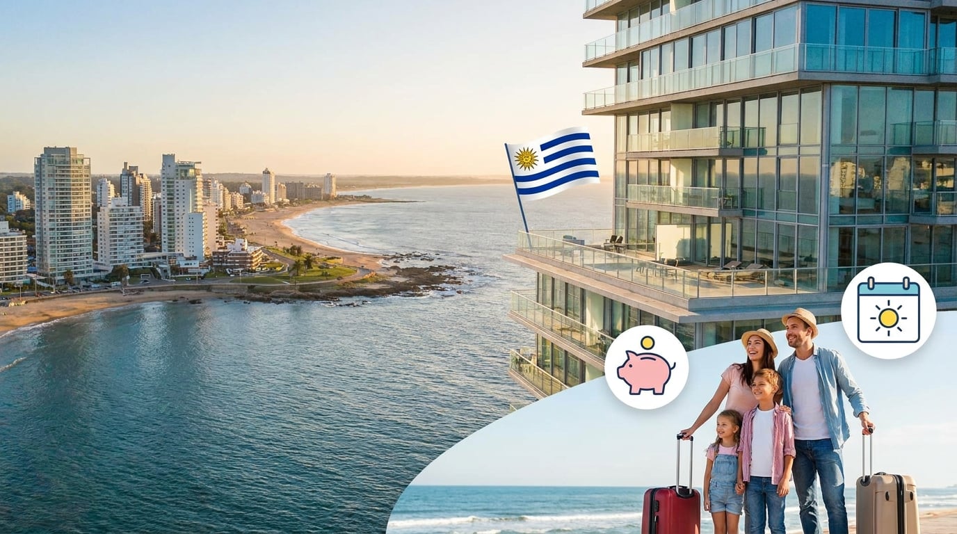 Conceptual AI-generated visualization. Financial incentives and coastal living attract relocating families benefiting from the tax holiday in Uruguay. By Team Haverkate.
