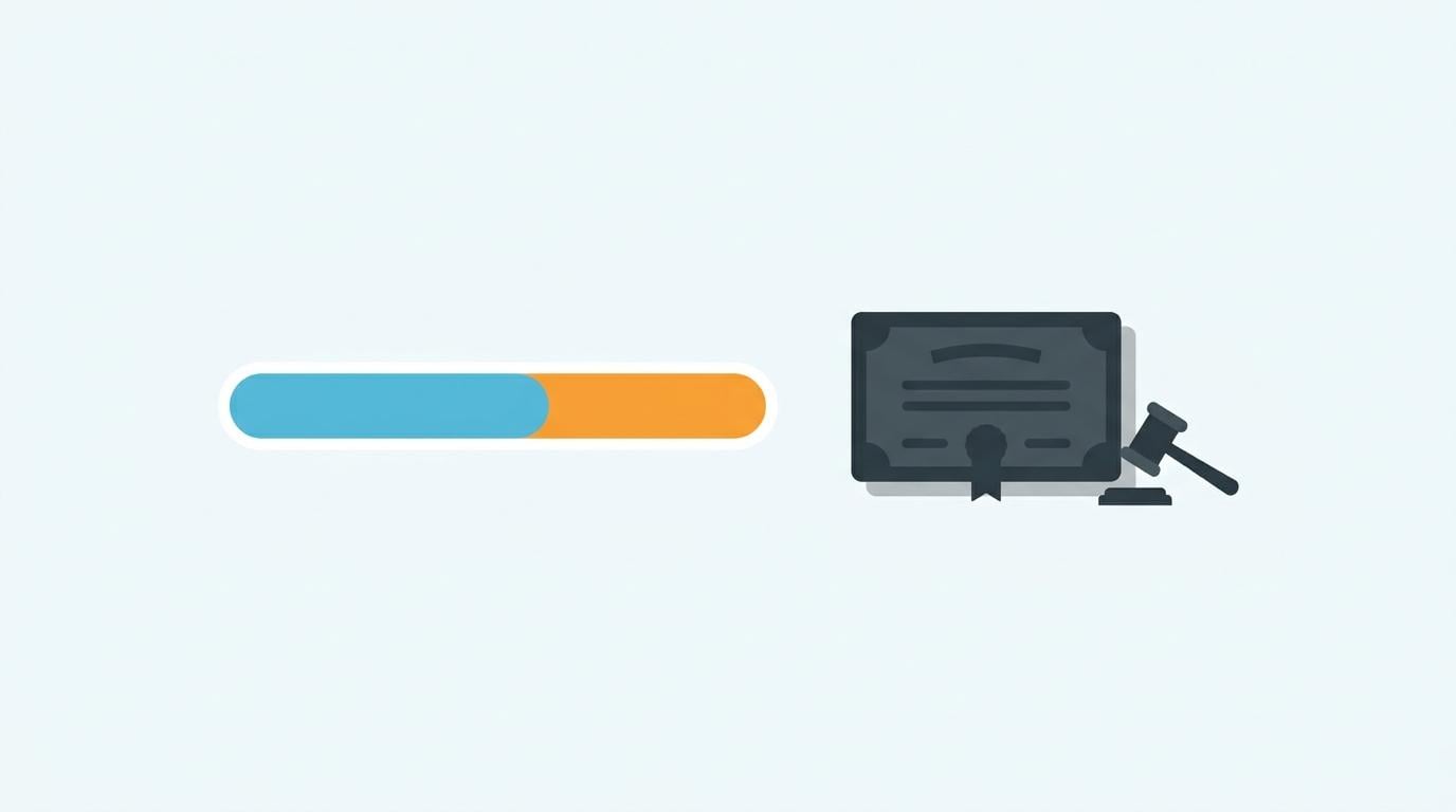 Light blue minimalist graphic: half-filled blue-orange bar, certificate and gavel; Uruguay 2036 Treasury Notes auction.